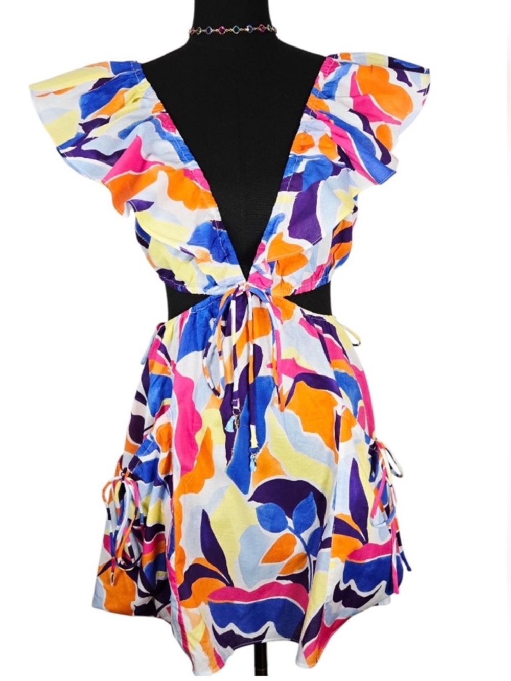 MILLY Cabana Abstract Print Cutout Mini Dress Size Large - Picture 6 of 7